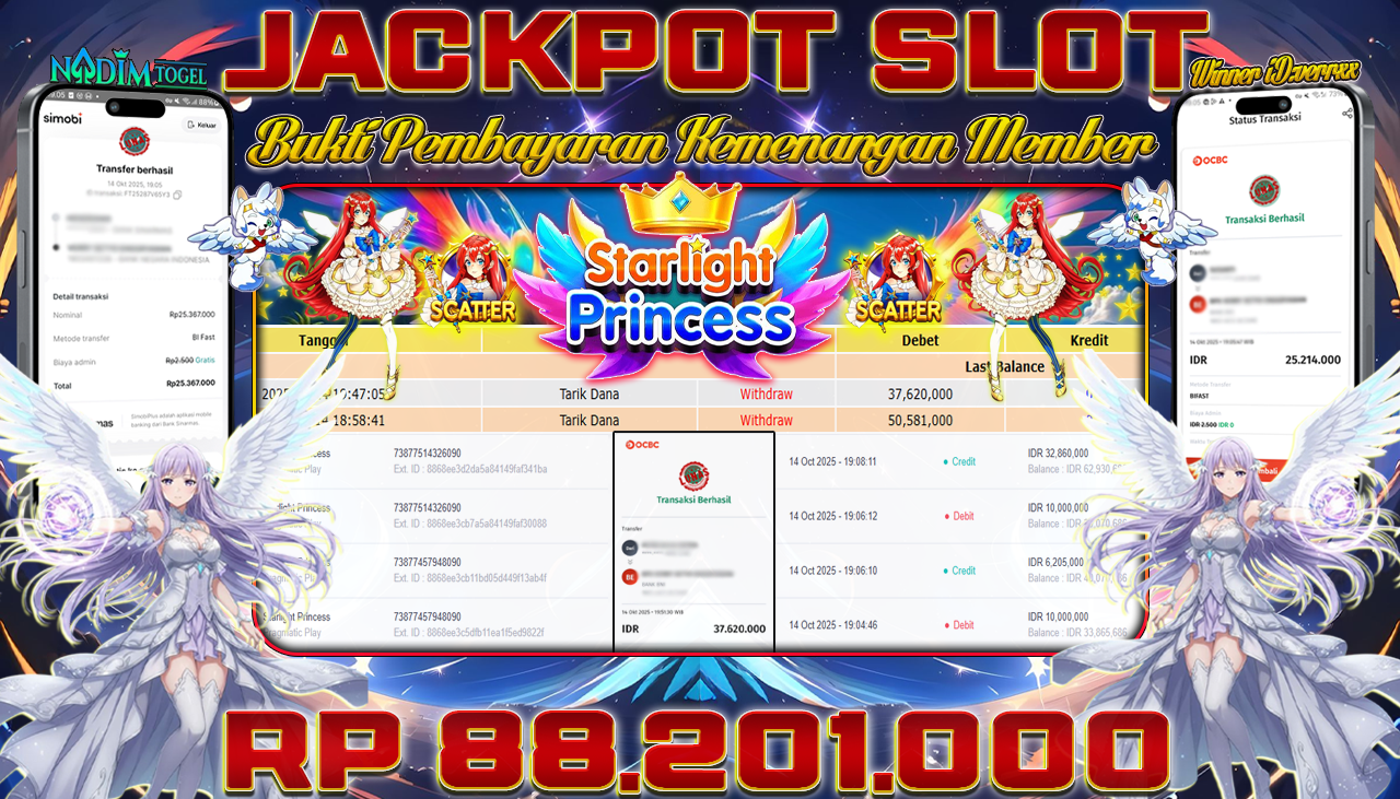 NADIMTOGEL JACKPOT SLOT STARLIGHT PRINCESS - Pragmatic Play Rp 88.201.000,- LUNAS