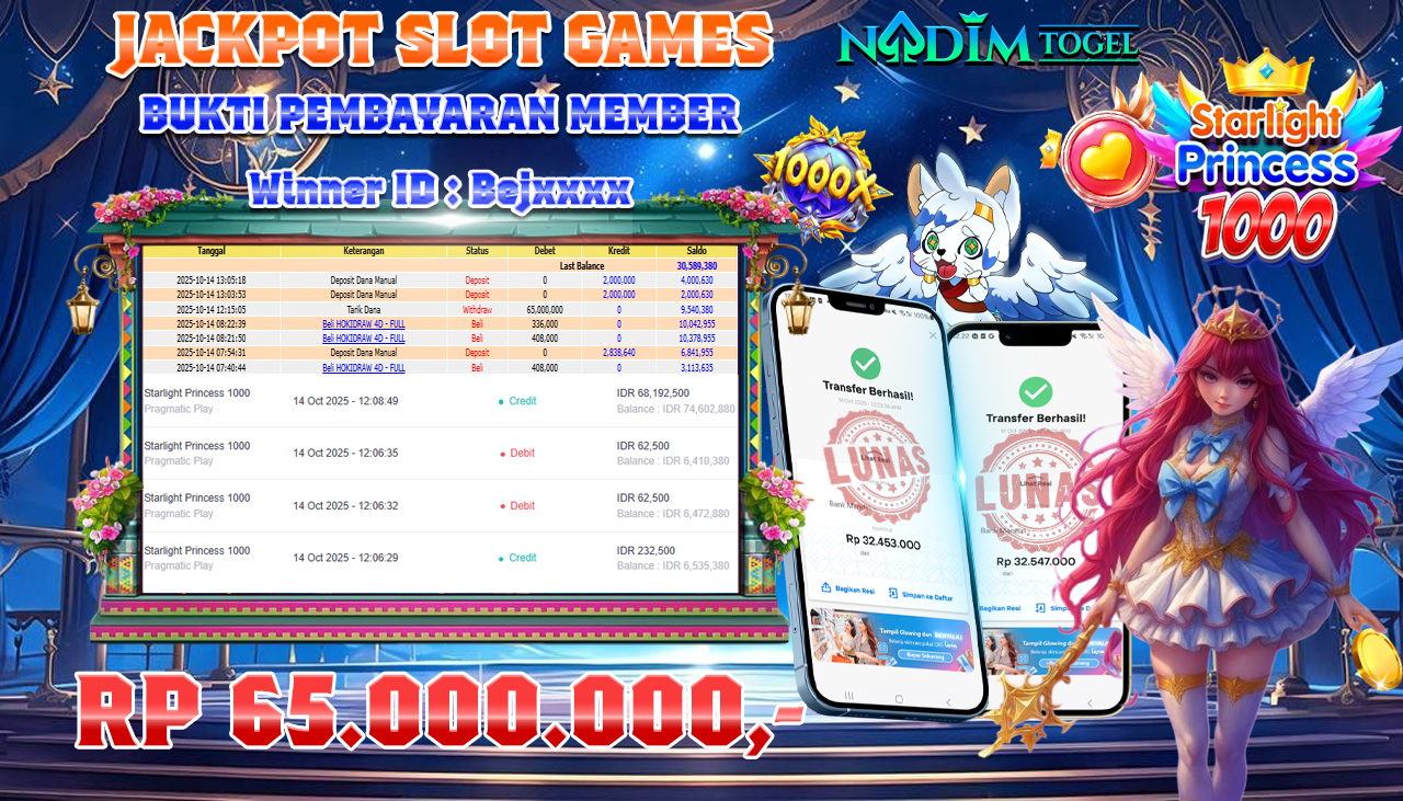 NADIMTOGEL JACKPOT SLOT STARLIGHT PRINCESS 1000 - Pragmatic Play Rp 65.000.000,- LUNAS