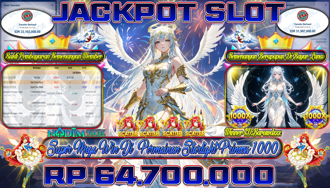 NADIMTOGEL JACKPOT SLOT STARLIGHT PRINCESS 1000 - Pragmatic Play Rp 64.700.000,- LUNAS