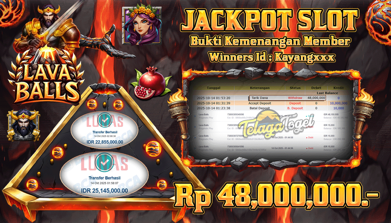 TELAGATOGEL JACKPOT SLOT LAVA BALLS Rp 48,000,000.- LUNAS  