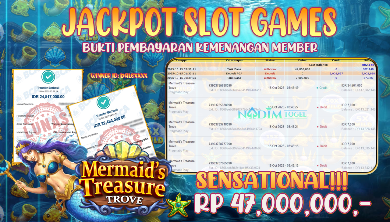 NADIMTOGEL JACKPOT SLOT MERMAIDS TREASURE TROVE - Pragmatic Play Rp 47.000.000,- LUNAS