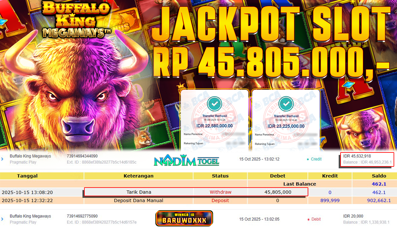 NADIMTOGEL JACKPOT SLOT BUFALLO KING MEGAWAYS Rp 45.805.000,- LUNAS