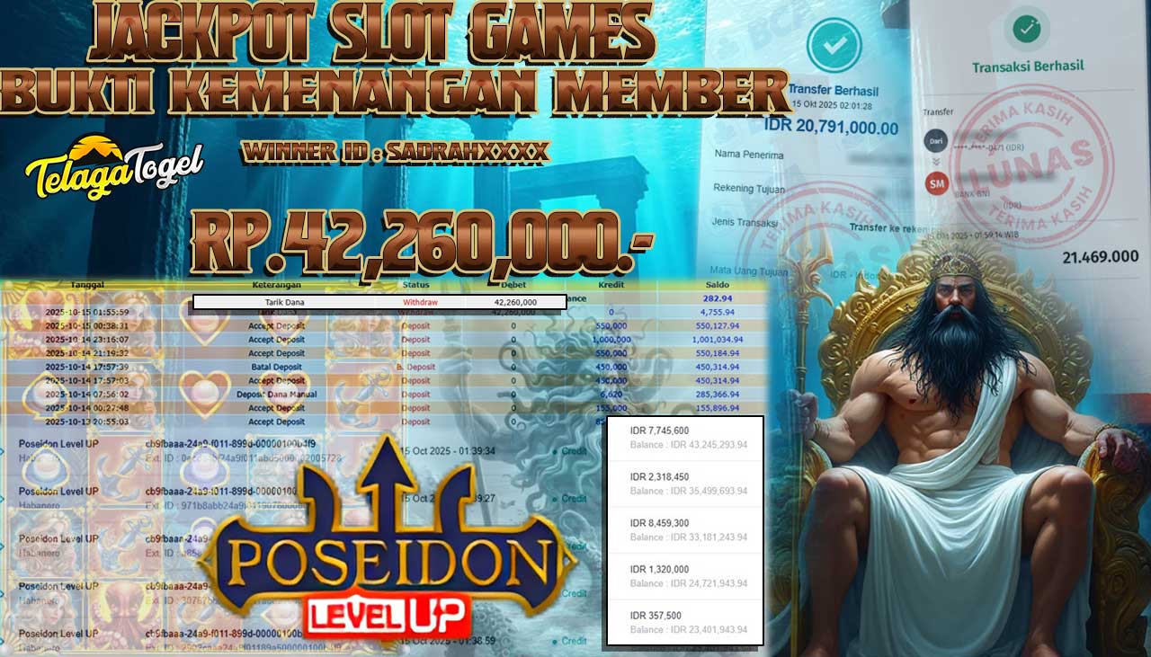 TELAGATOGEL JACKPOT SLOT POSEIDON LEVEL UP Rp 42,260,000.- LUNAS  