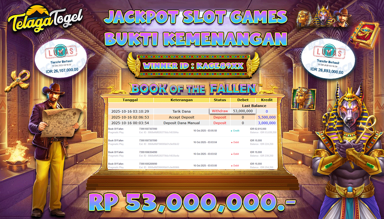 TELAGATOGEL JACKPOT SLOT BOOK OF FALLEN Rp 53,000,000.- LUNAS  