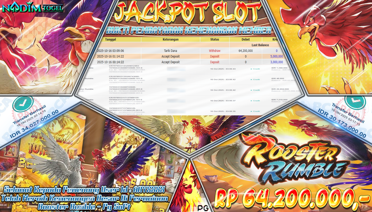 NADIMTOGEL JACKPOT SLOT ROOSTER RUMBLE - PG SOFT Rp 64.200.000,- LUNAS