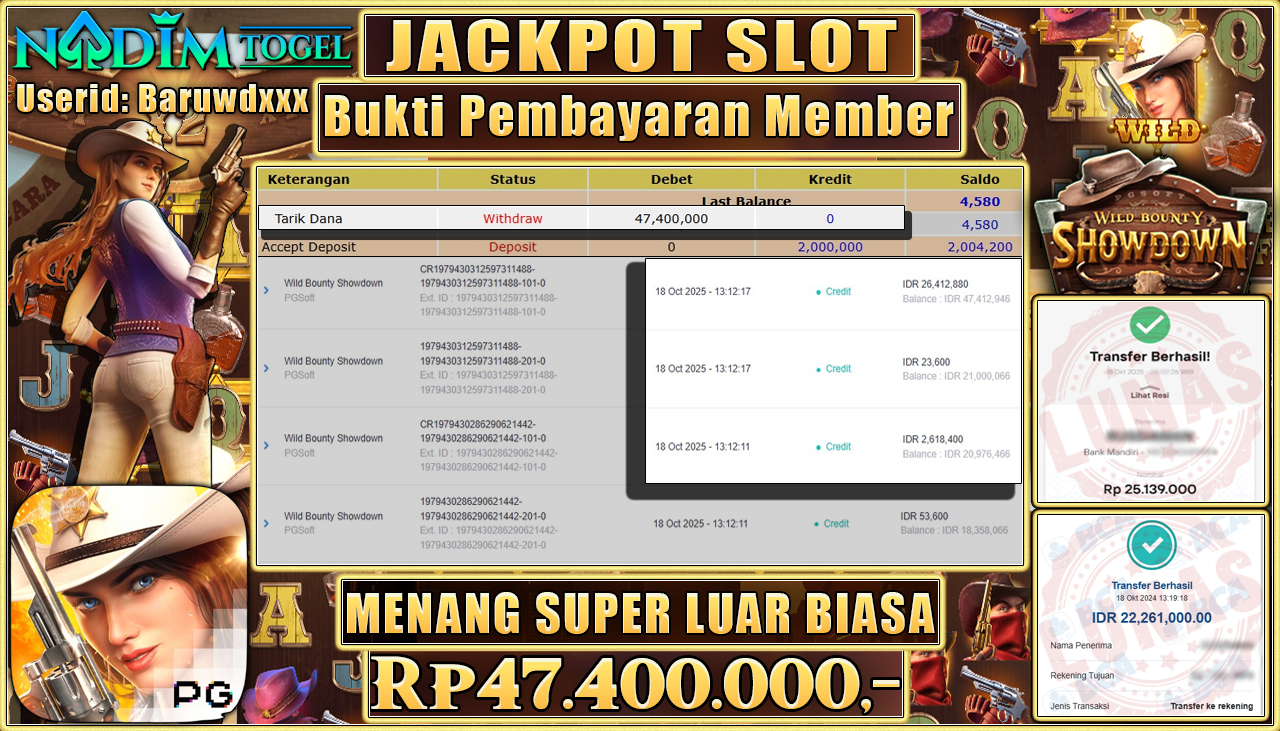 NADIMTOGEL JACKPOT SLOT WILD BOUNTY SHOWDOWN Rp 47.400.000,- LUNAS