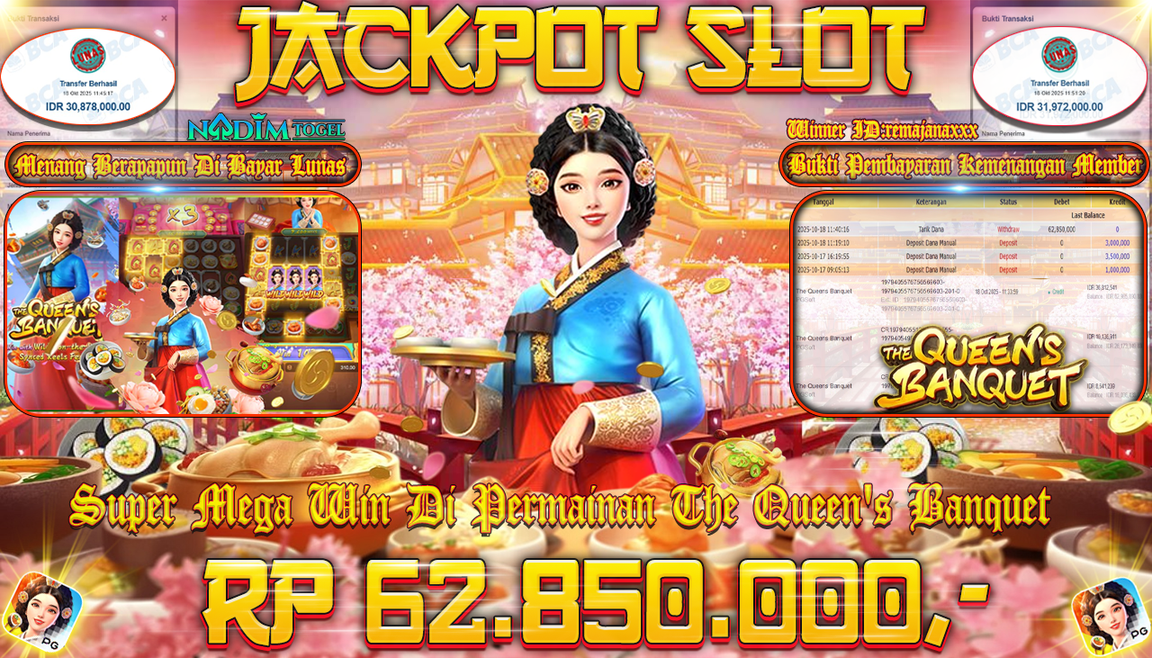 NADIMTOGEL JACKPOT SLOT THE QUEEN S BANQUET Rp 62.850.000,- LUNAS