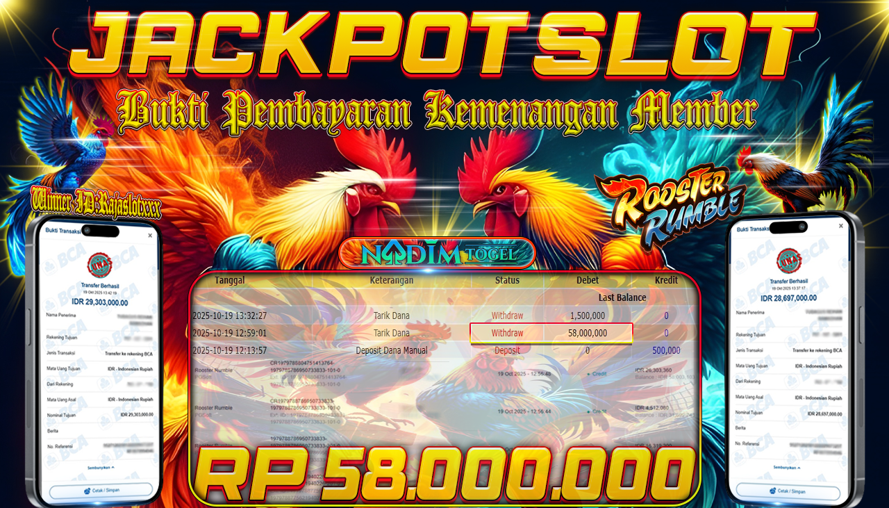 NADIMTOGEL JACKPOT SLOT ROOSTER RUMBLE Rp 58.000.000,- LUNAS
