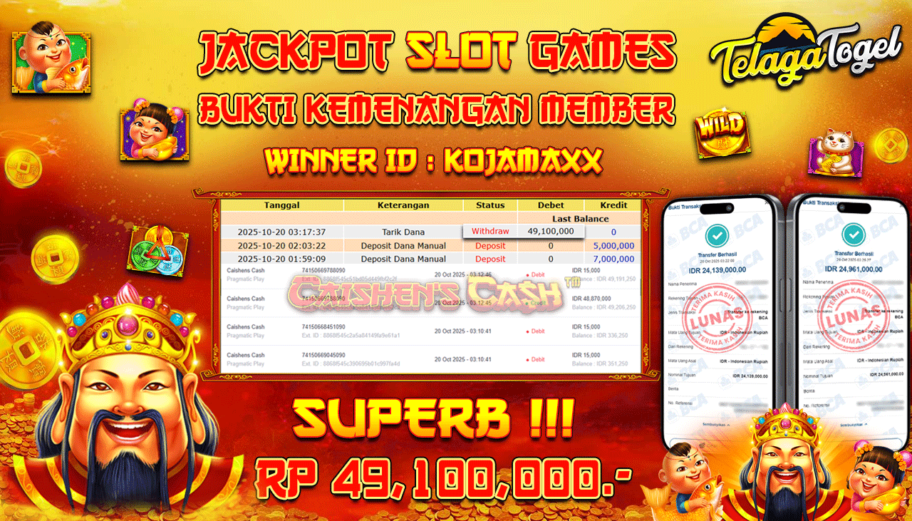 TELAGATOGEL JACKPOT SLOT CAISHENS CASH Rp 49,100,000.- LUNAS  