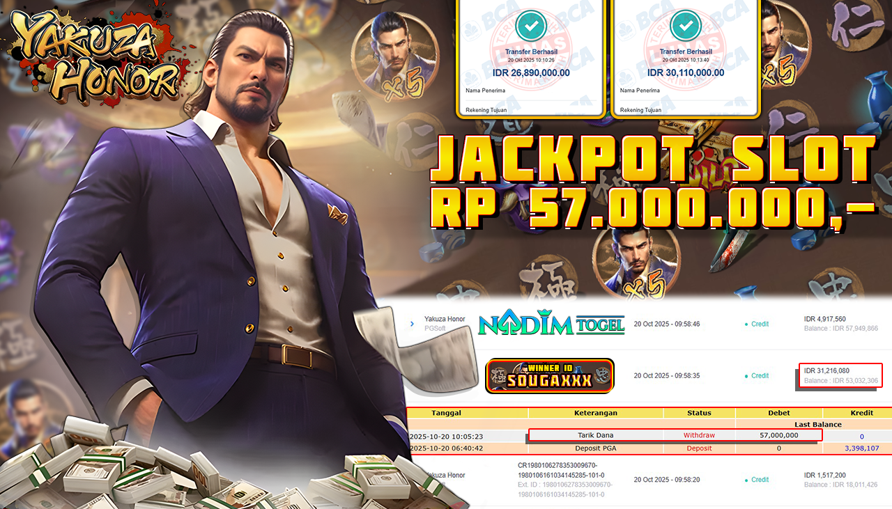 NADIMTOGEL JACKPOT SLOT YAKUZA HONOR Rp 57.000.000,- LUNAS