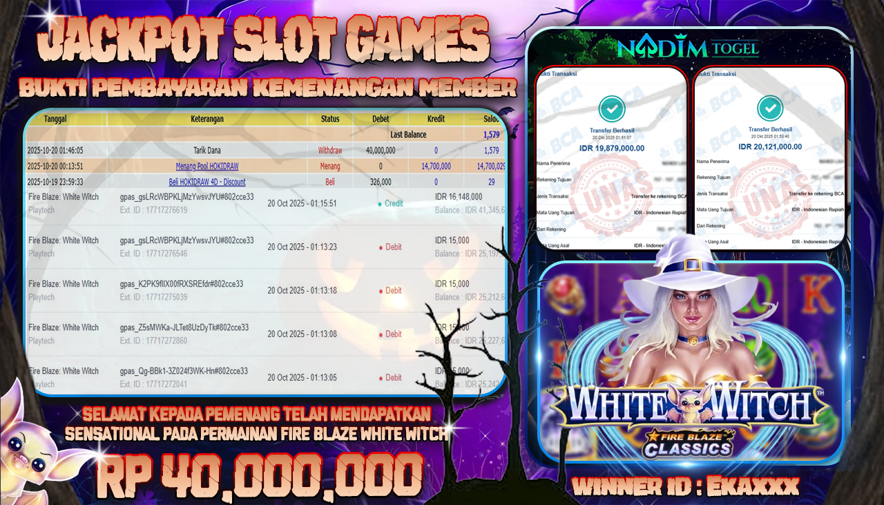 NADIMTOGEL JACKPOT FIRE BLAZE WHITE WITCH Rp 40.000.000,- LUNAS
