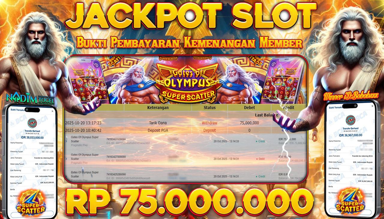 NADIMTOGEL JACKPOT GATES OF OLYMPUS SUPER SCATTER Rp 75.000.000,- LUNAS