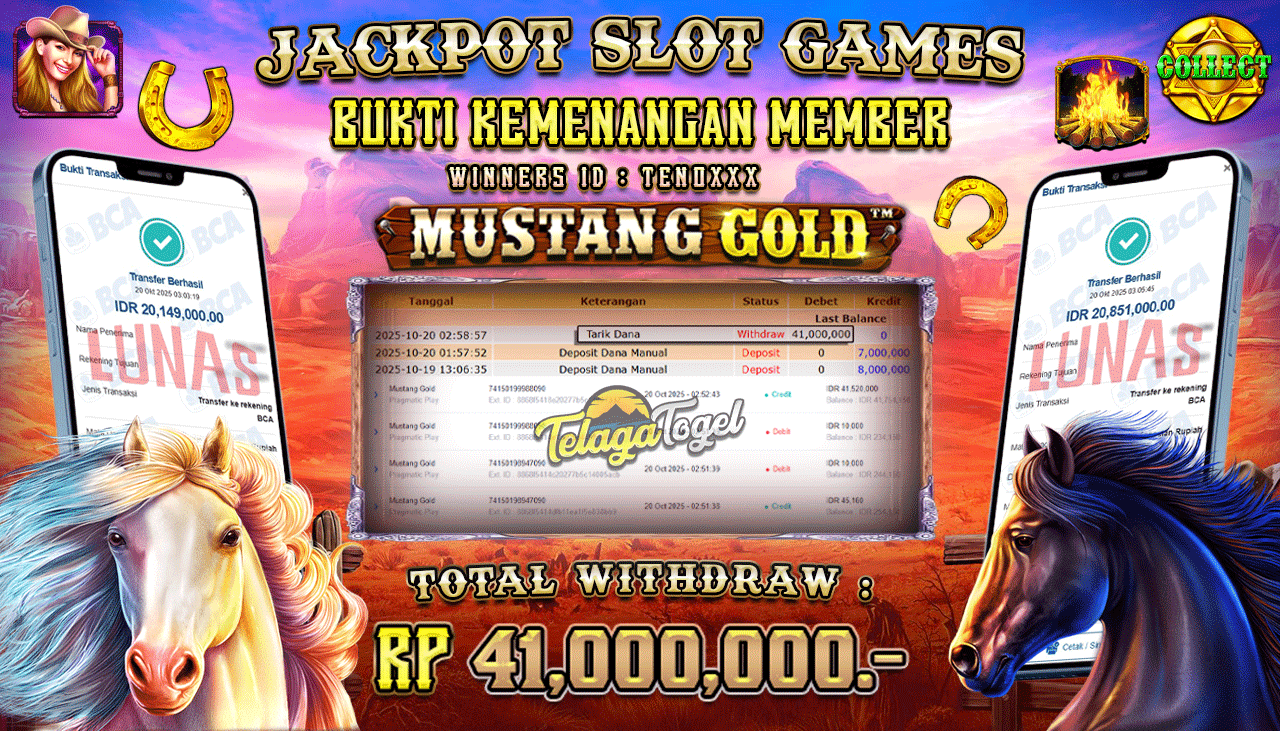 TELAGATOGEL JACKPOT SLOT MUSTANG GOLD Rp 41,000,000.- LUNAS  