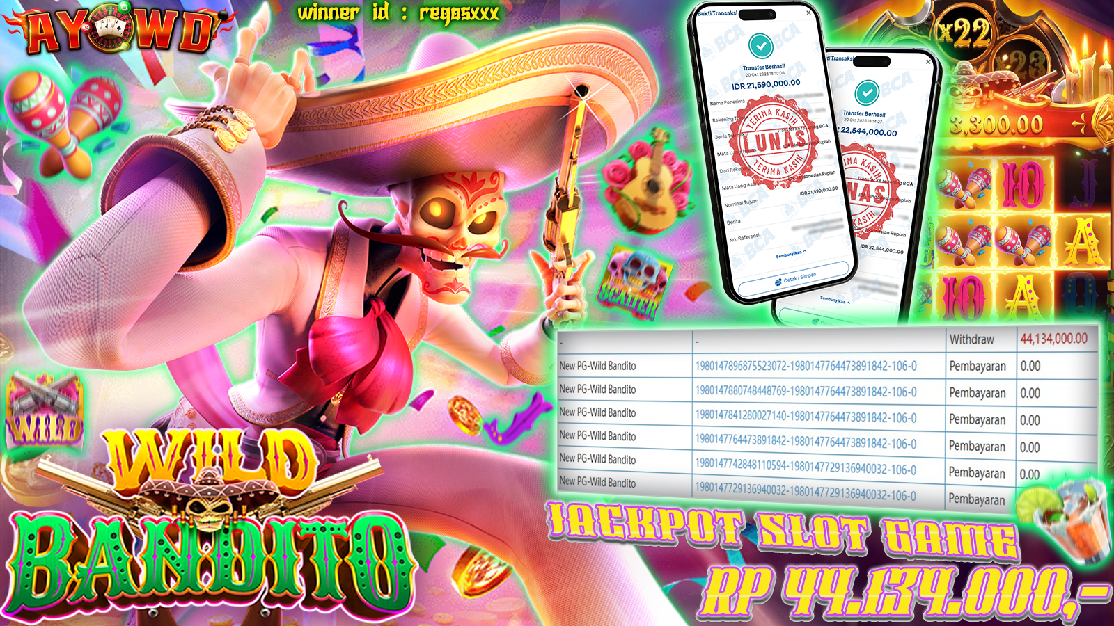 AYOWD JACKPOT SLOT GAMES New PG-Wild Bandito Rp 44,134,000,- LUNAS