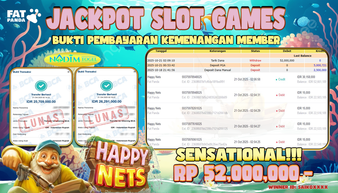 NADIMTOGEL JACKPOT SLOT HAPPY NEST Rp 52.000.000,- LUNAS