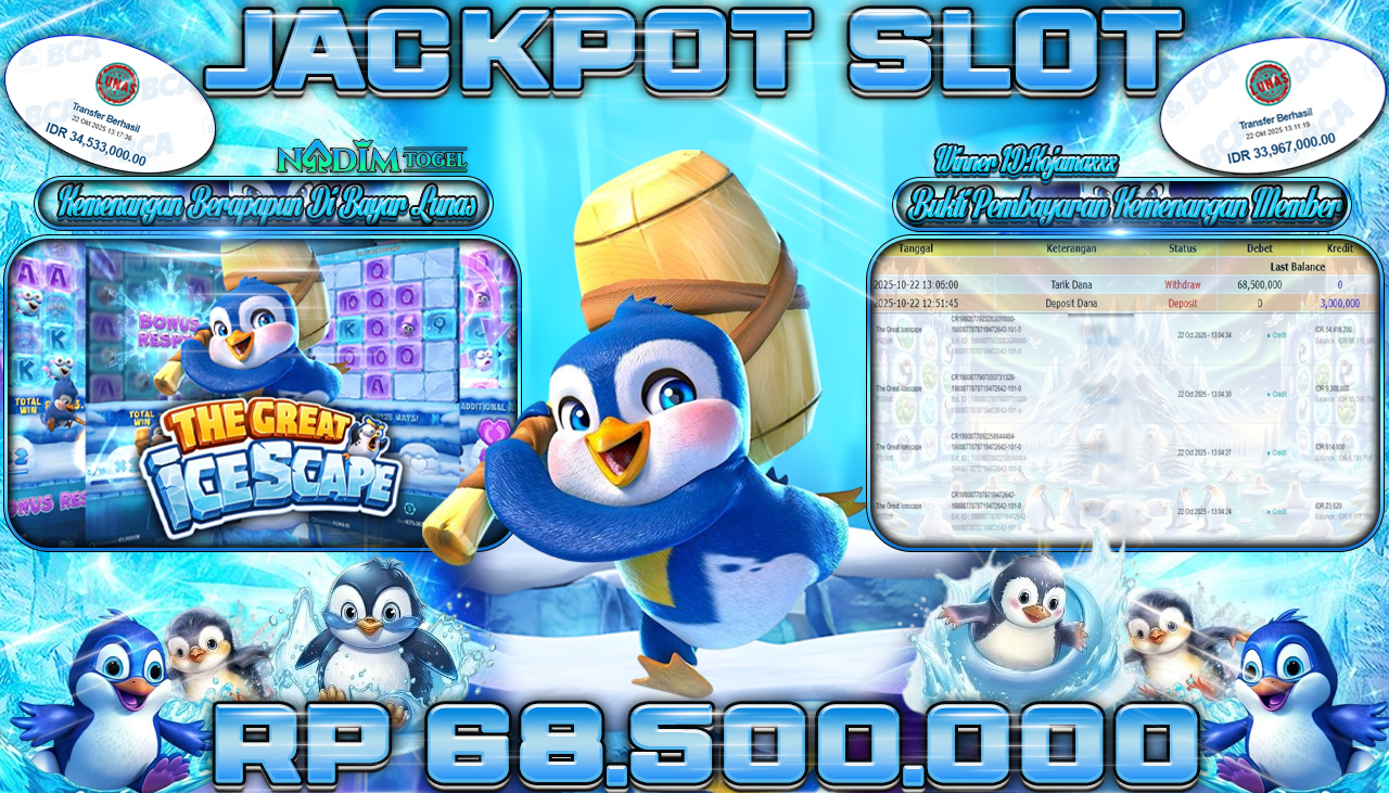 NADIMTOGEL JACKPOT SLOT THE GREAT ICESCAPE Rp 68.800.000,- LUNAS