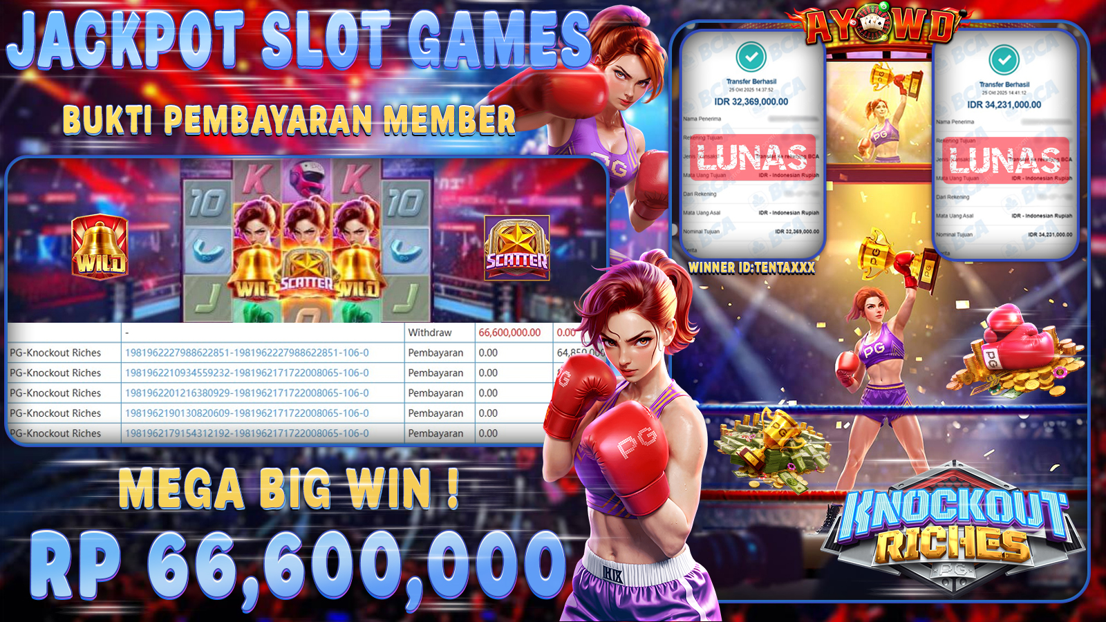 AYOWD JACKPOT SLOT GAMES PG-KNOCKOUT RICHES Rp 66,600,000,- LUNAS