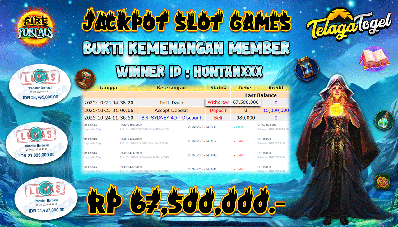 TELAGATOGEL JACKPOT SLOT FIRE PORTALS Rp 67,500,000.- LUNAS  