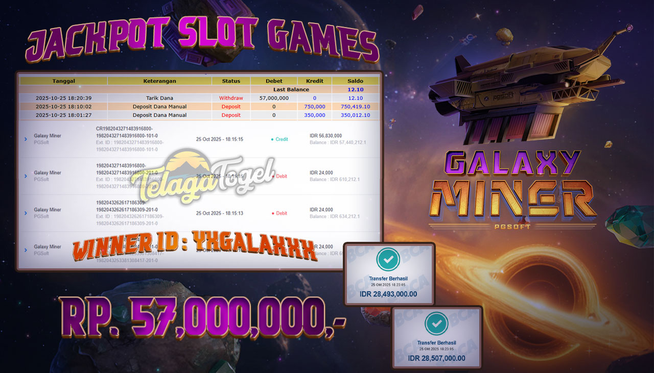 TELAGATOGEL JACKPOT SLOT GALAXY MINER Rp 57,000,000.- LUNAS  