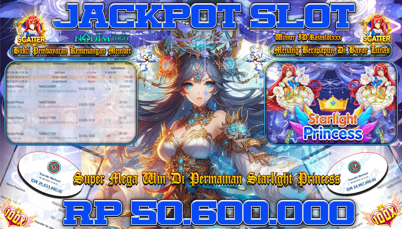 NADIMTOGEL JACKPOT SLOT STARLIGHT PRINCESS Rp 50.600.000,- LUNAS