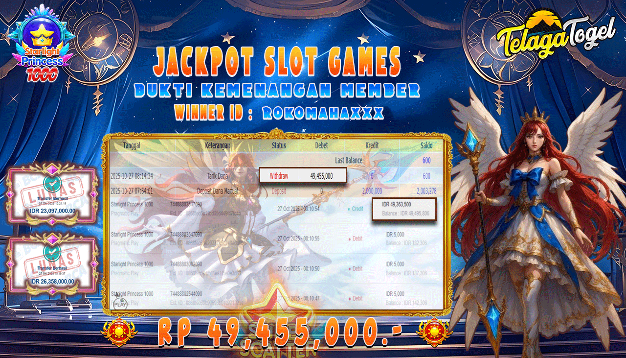 TELAGATOGEL JACKPOT SLOT STARLIGHT PRINCESS 1000 Rp 49,455,000.- LUNAS  