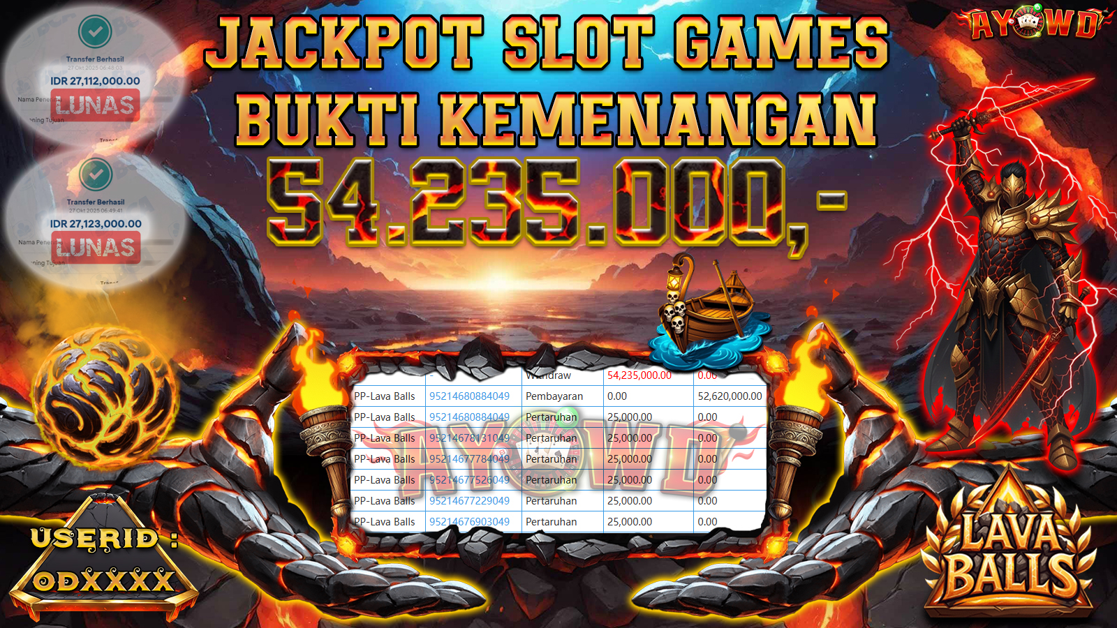 AYOWD JACKPOT SLOT GAMES PP-Lava Balls Rp 54,235,000,- LUNAS