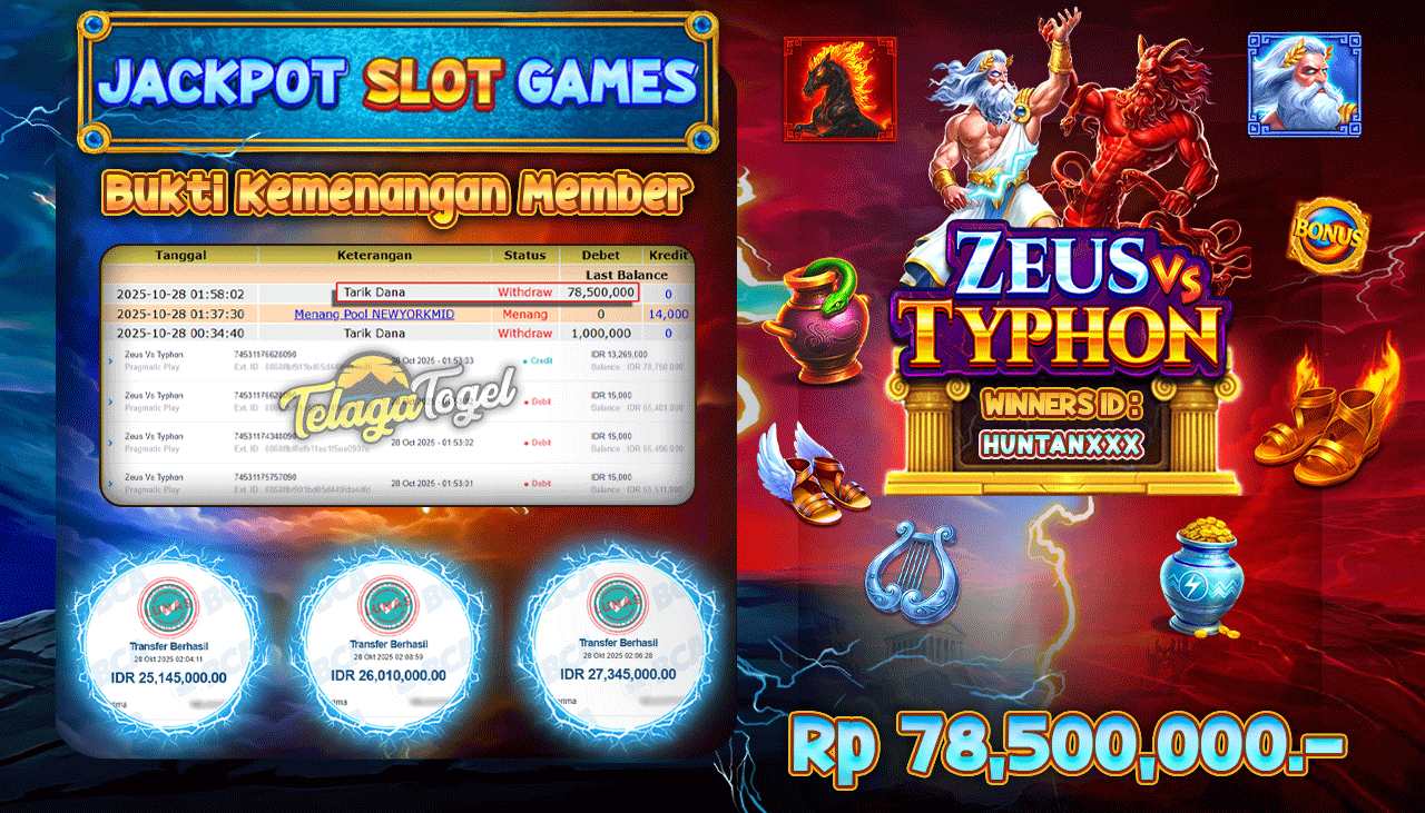 TELAGATOGEL JACKPOT SLOT ZEUS VS TYPHON Rp 78,500,000.- LUNAS  