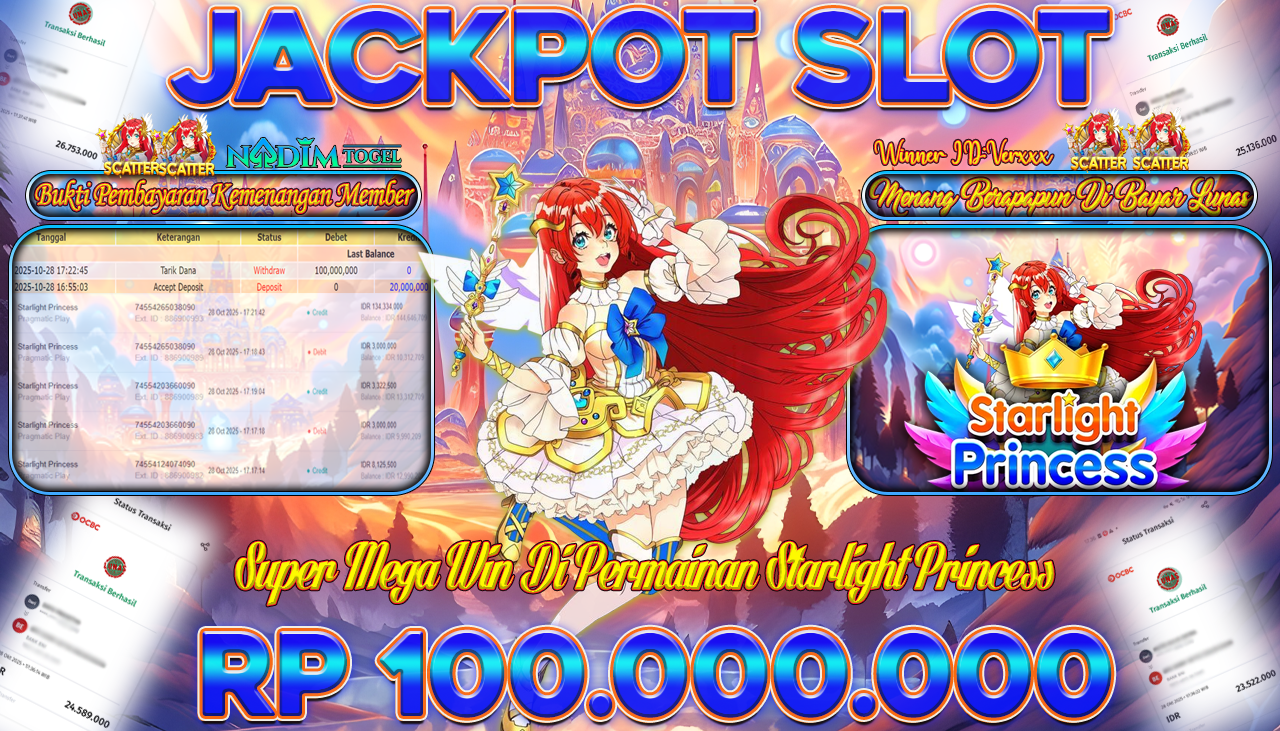 NADIMTOGEL JACKPOT SLOT STARLIGHT PRINCESS Rp 100.000.000,- LUNAS
