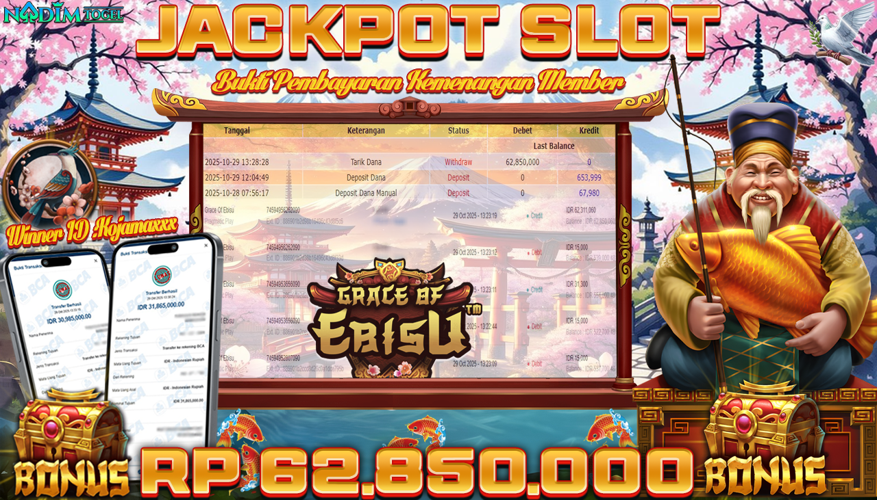 NADIMTOGEL JACKPOT SLOT GRACE OF EBISU Rp 62.850.000,- LUNAS
