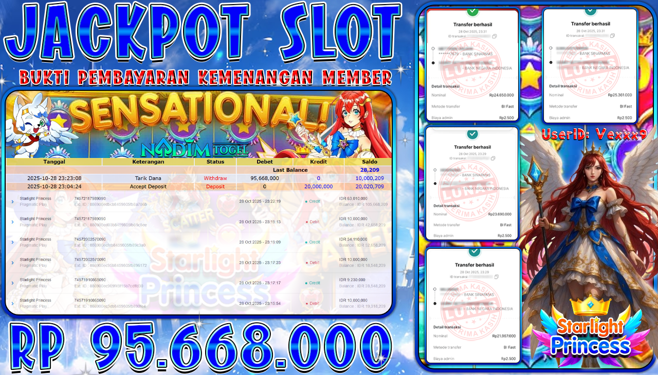 NADIMTOGEL JACKPOT SLOT STARLIGHT PRINCESS Rp 95.668.000,- LUNAS