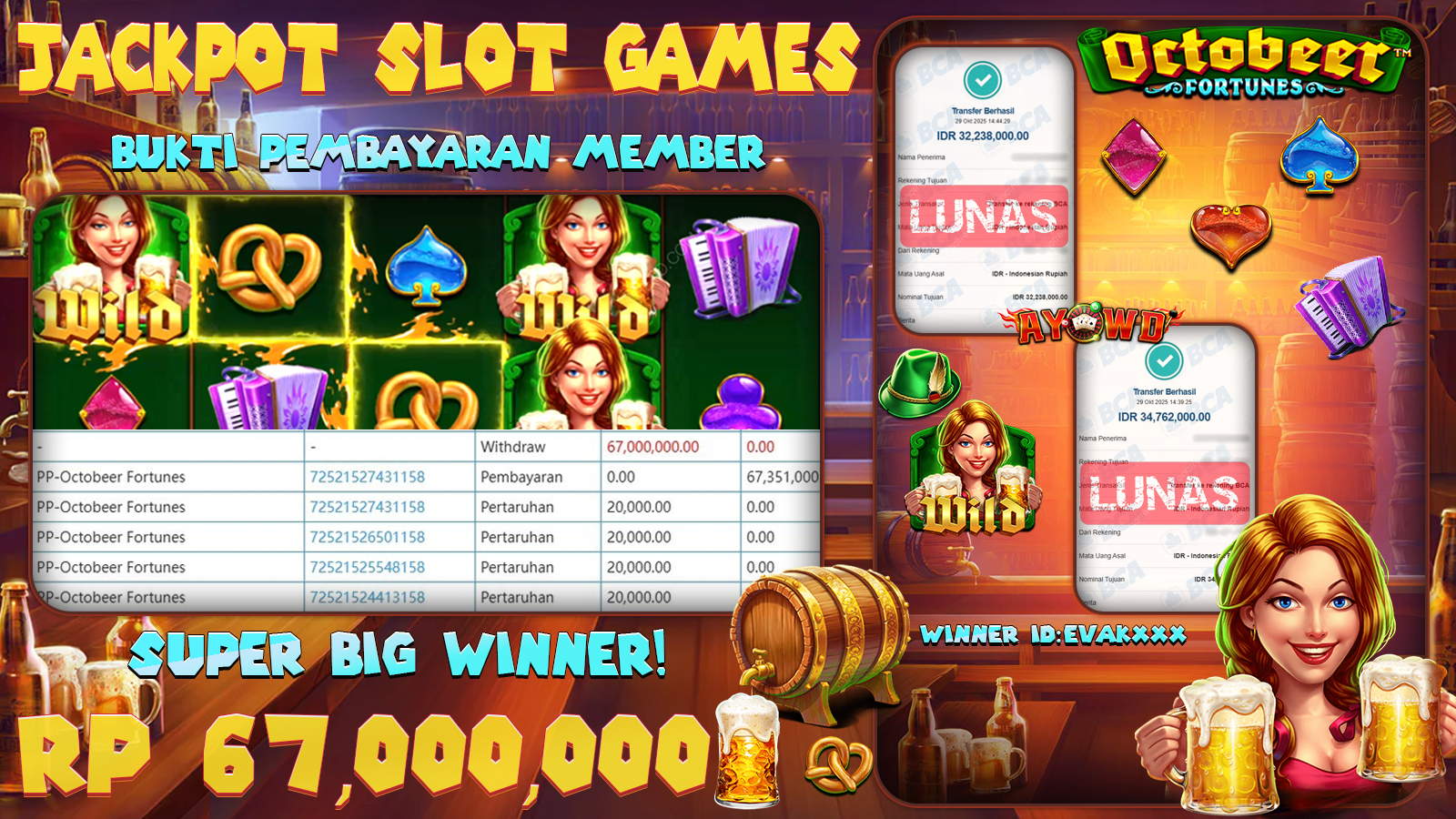 AYOWD JACKPOT SLOT GAMES PP-OCTOBEER FORTUNES Rp 67,000,000,- LUNAS