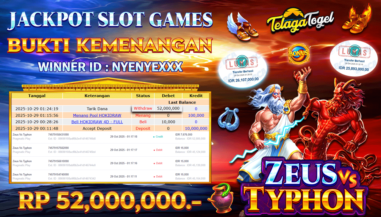 TELAGATOGEL JACKPOT SLOT ZEUS VS TYPHON Rp 52,000,000.- LUNAS  