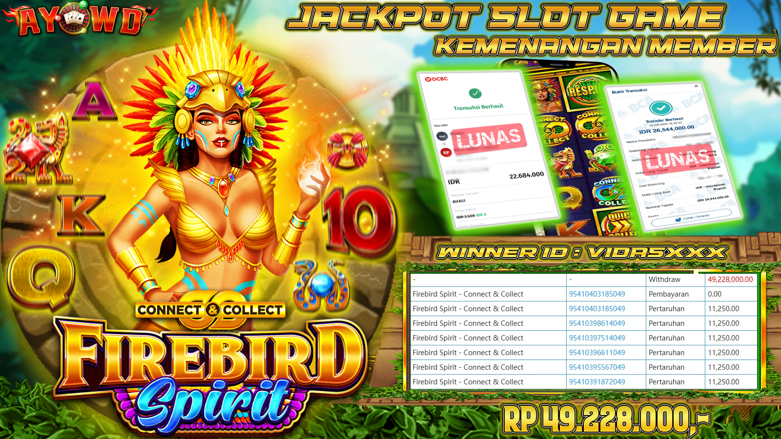 AYOWD JACKPOT SLOT GAMES PP-FIREBIRD SPIRIT - CONNECT&COLLECT Rp49,228,000,- LUNAS