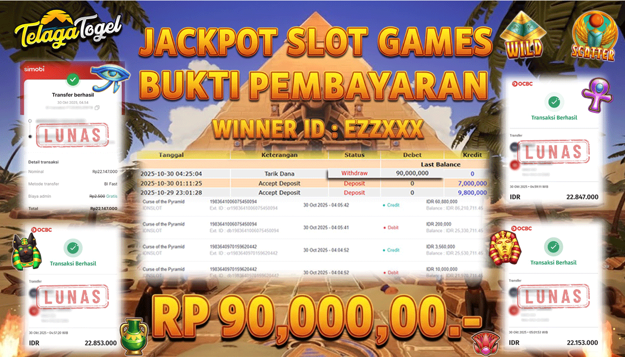 TELAGATOGEL JACKPOT SLOT CURSE OF THE PYRAMID Rp 90,000,000.- LUNAS  