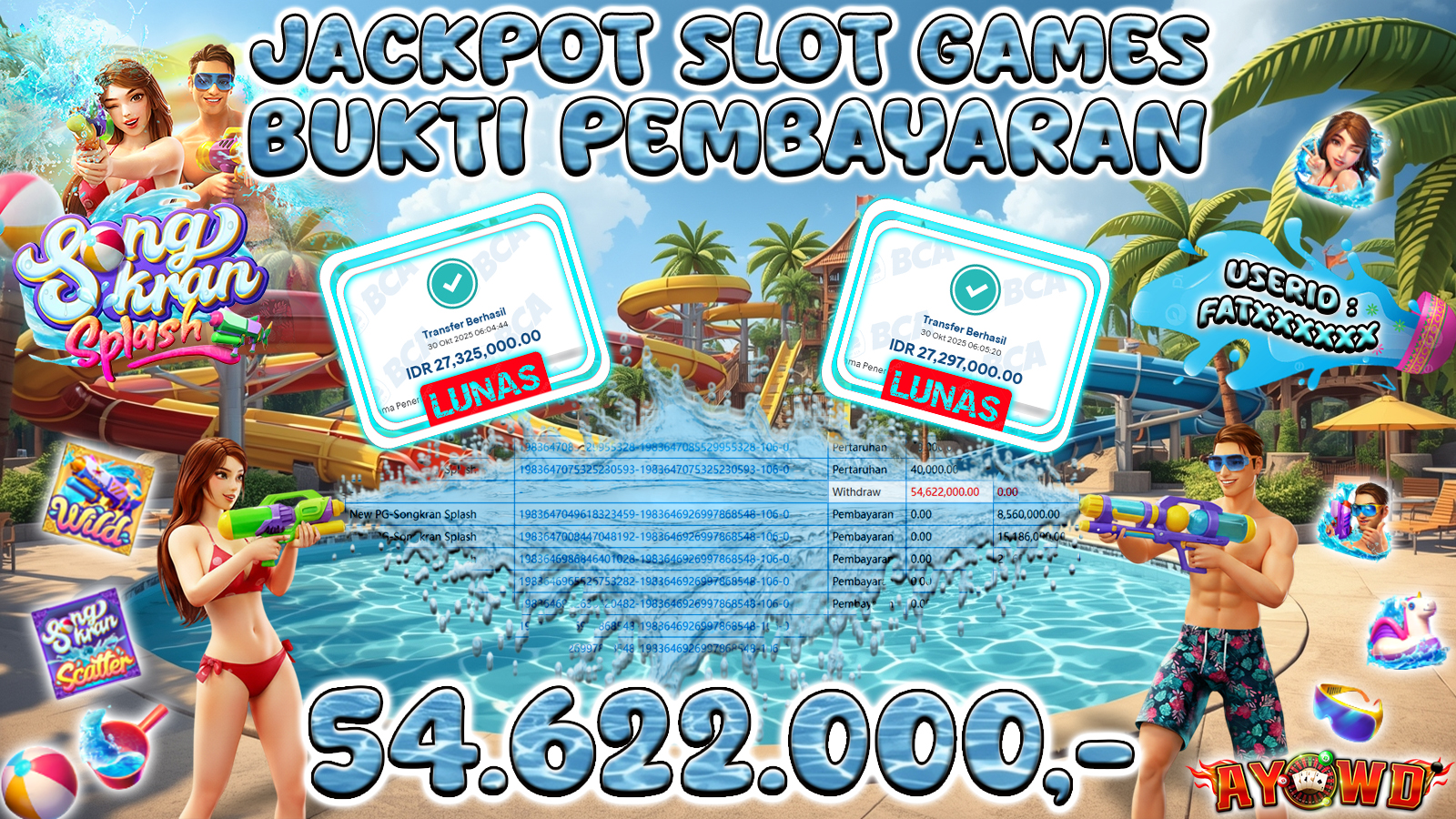 AYOWD JACKPOT SLOT GAMES New PG-Songkran Splash Rp 54,622,000,- LUNAS