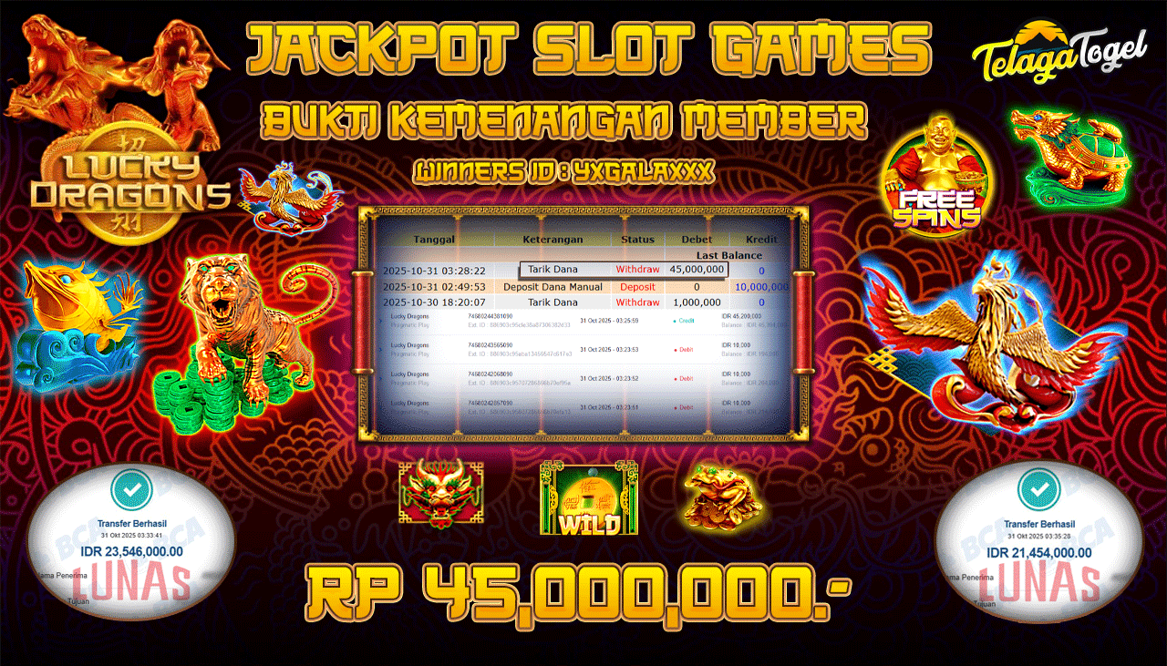 TELAGATOGEL JACKPOT SLOT LUCKY DRAGONS Rp 45,000,000.- LUNAS  