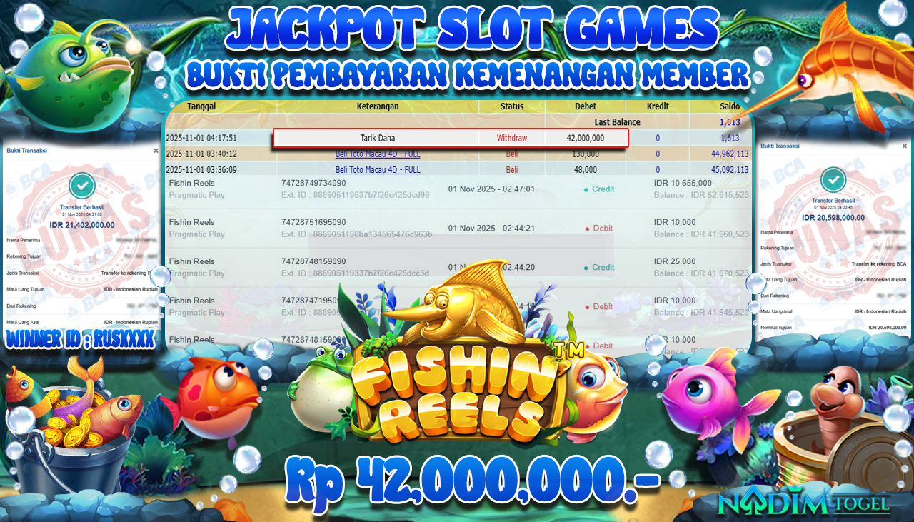 NADIMTOGEL JACKPOT SLOT FISHIN REELS Rp 42.000.000,- LUNAS