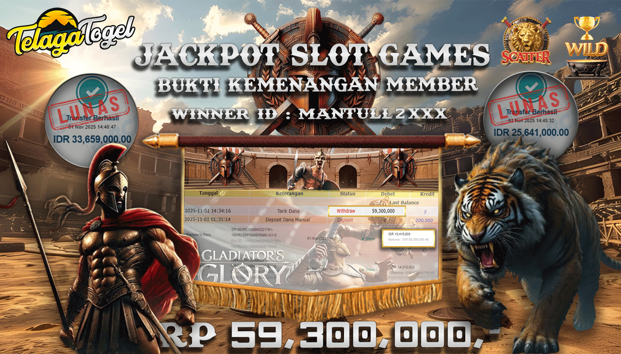 TELAGATOGEL JACKPOT SLOT GLADIATOR'S GLORY Rp 59,300,000.- LUNAS  