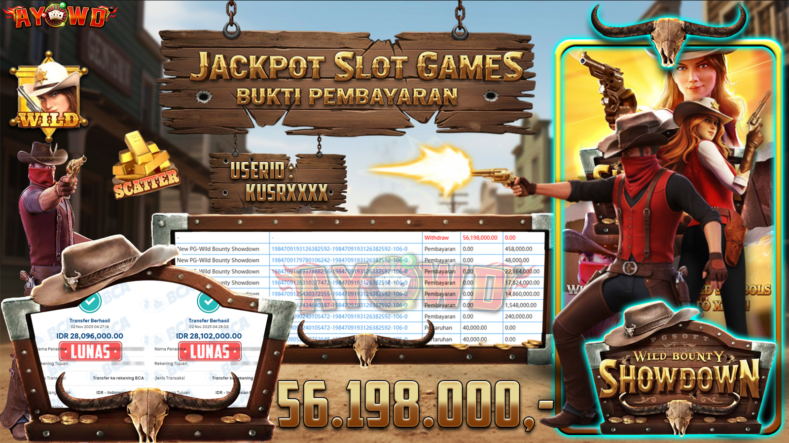 AYOWD JACKPOT SLOT GAMES New PG-Wild Bounty Showdown Rp 56,198,000,- LUNAS