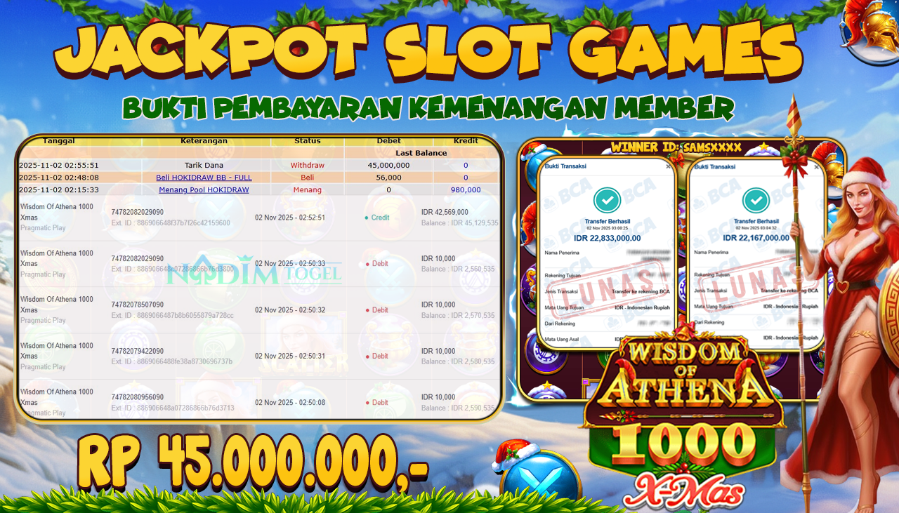 NADIMTOGEL JACKPOT SLOT WISDOM OF ATHENA 1000 XMAS Rp 45.000.000,- LUNAS
