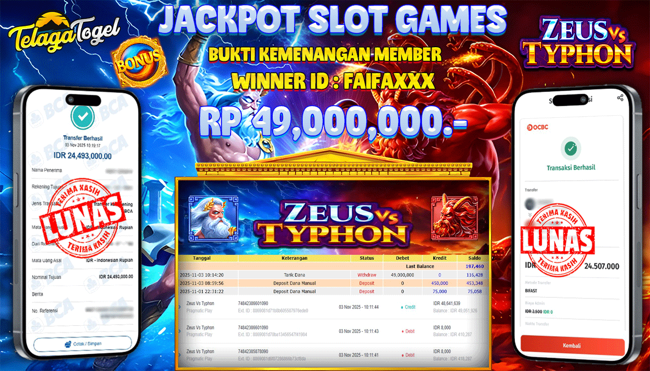 TELAGATOGEL JACKPOT SLOT ZEUS VS TYPHON Rp 49,000,000.- LUNAS  