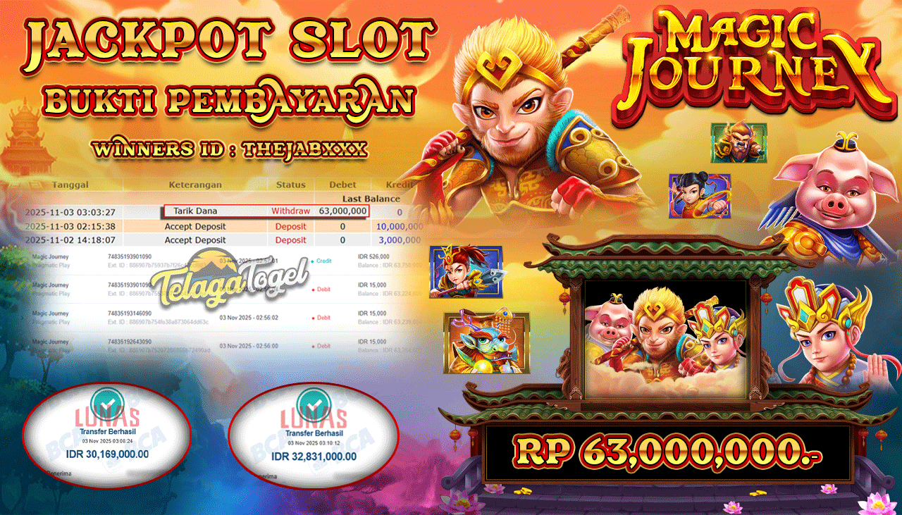 TELAGATOGEL JACKPOT SLOT MAGIC JOURNEY Rp 63,000,000.- LUNAS  