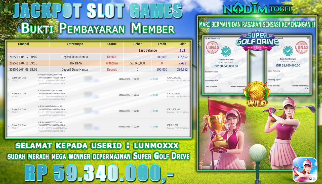 NADIMTOGEL JACKPOT SLOT Super Golf Drive Rp 59.340.000,- LUNAS
