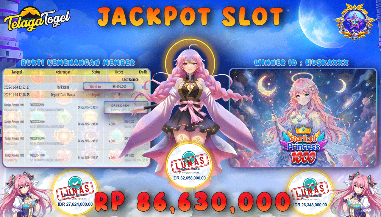 TELAGATOGEL JACKPOT SLOT STARLIGHT PRINCESS 1000 Rp 86,630,000.- LUNAS  