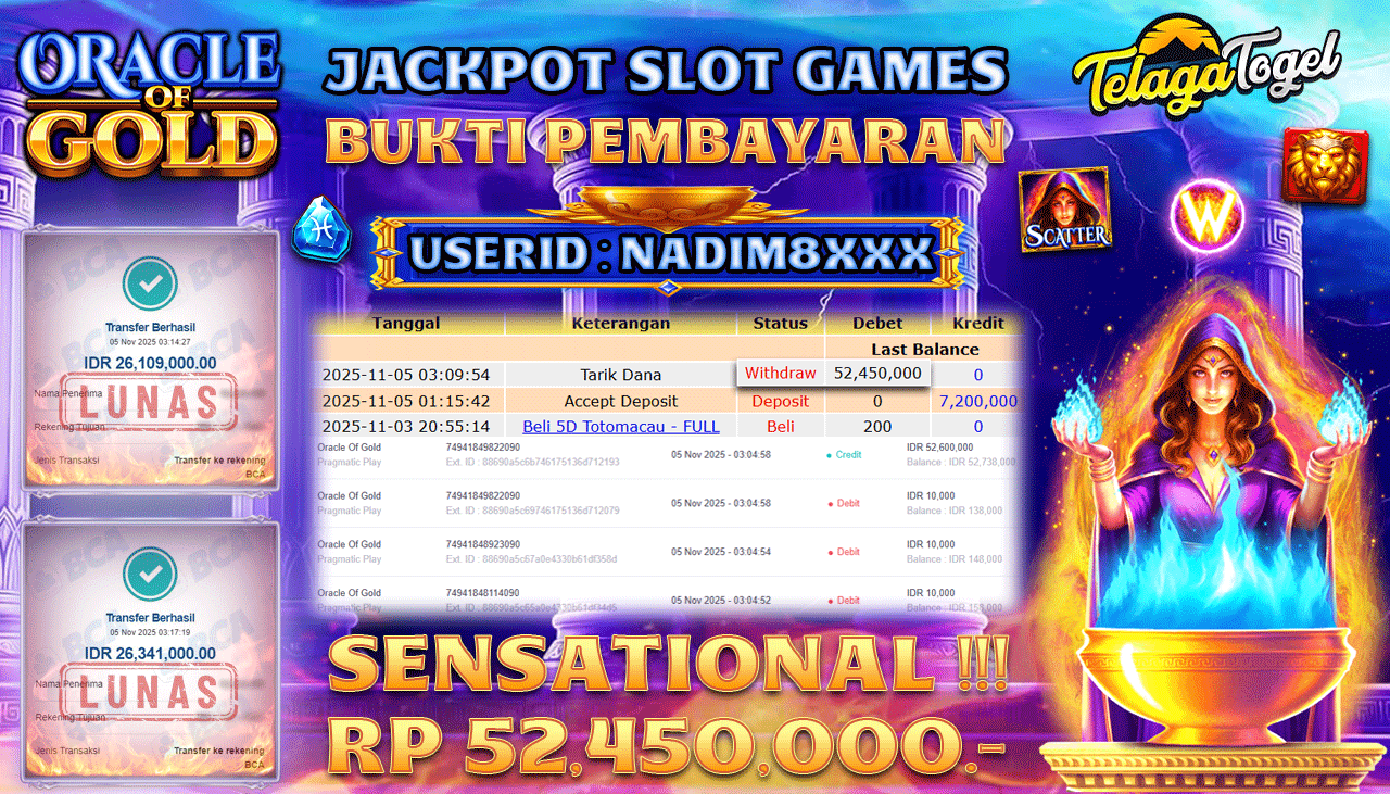 TELAGATOGEL JACKPOT SLOT ORACLE OF GOLD Rp 52,450,000.- LUNAS  