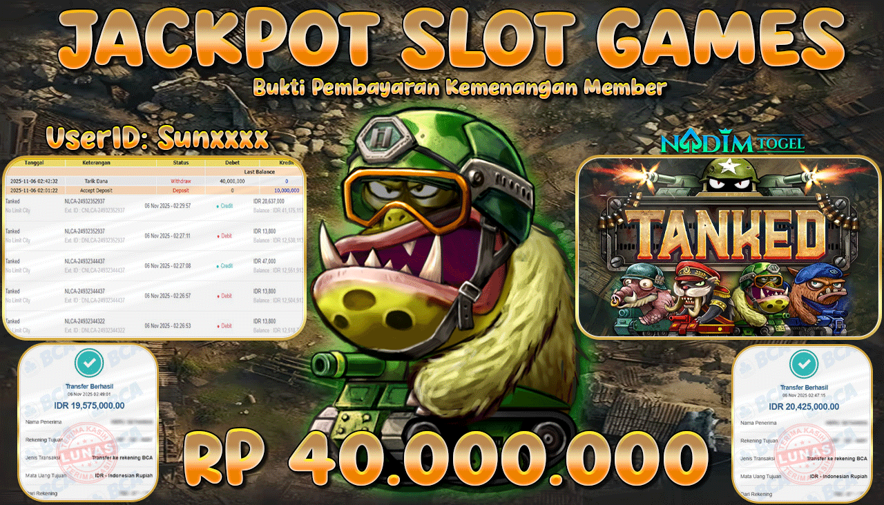 NADIMTOGEL JACKPOT SLOT TANKED Rp 40.000.000,- LUNAS