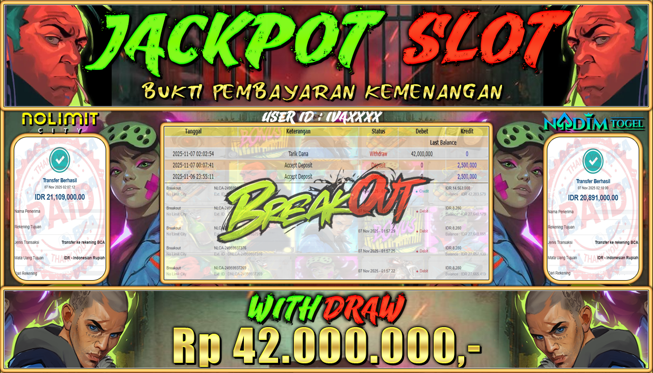 NADIMTOGEL JACKPOT SLOT BREAKOUT Rp 42.000.000,- LUNAS