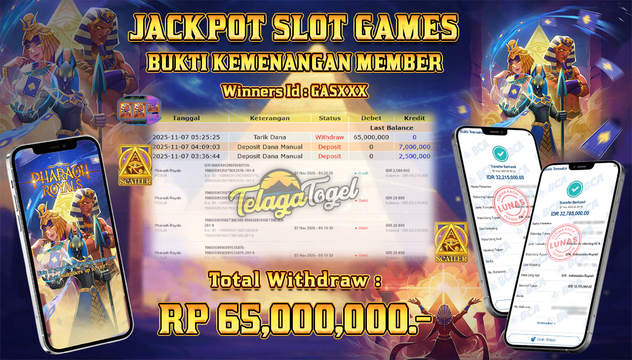 TELAGATOGEL JACKPOT SLOT PHARAOH ROYALS - PG SOFT  Rp 65,000,000.- LUNAS  