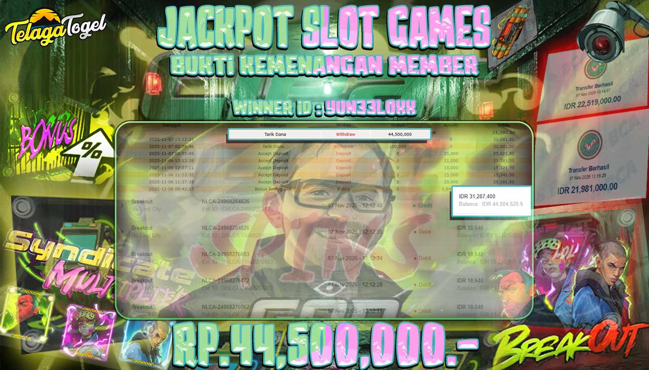 TELAGATOGEL JACKPOT SLOT BREAKOUT - NOLIMIT CITY Rp 44,500,000.- LUNAS  