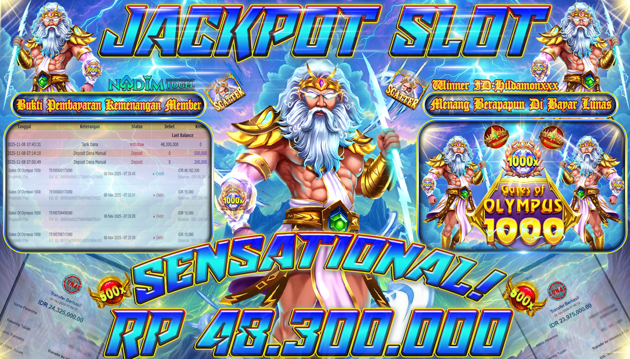 NADIMTOGEL JACKPOT SLOT GATES OF OLYMPUS 1000 Rp 48.300.000,- LUNAS